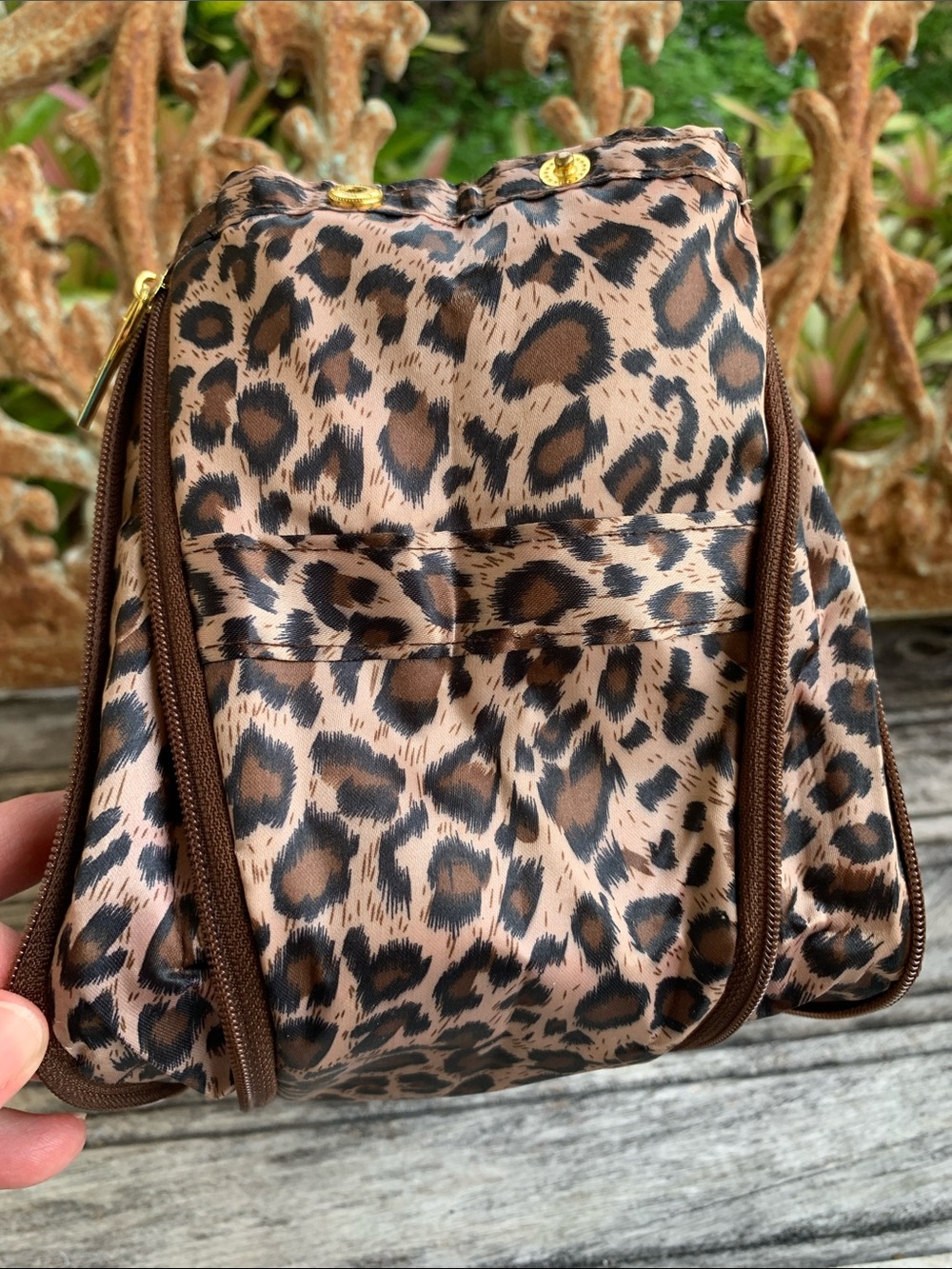 PurseN Leopard Print Cosmetic Organizer in Brown and Black with Gold Accents - Picture 10 of 14